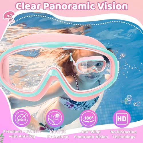 Vvinca Kids Swim Goggles for Age 2-8, Toddler-Goggles with Fabric Strap No Leak Pain-Free, Anti-Fog Goggles for Girls Boys