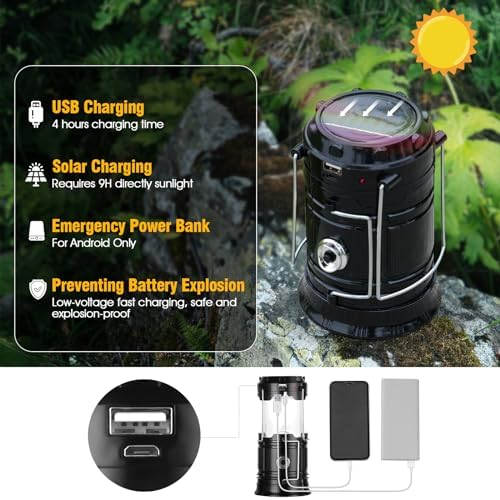 Solar Camping Lantern for Power Outages - USB Rechargeable Lamp Camping Essentials,Collapsible Waterproof Solar Lights for Indoor Outdoor Emergency Light/4 Packs