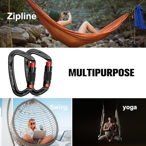Auto Locking Carabiner Clips - 28KN (6172lbs) Heavy Duty Caribeaners ,4PCS Large Carabiner Clip for Keychains,Hammock,Camping, Gym, Hiking, Outdoor ,Dog Leash