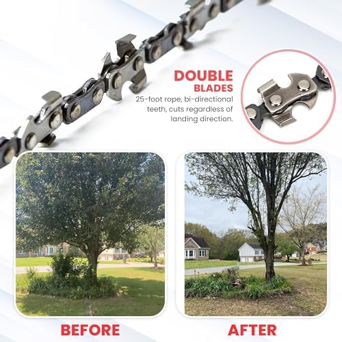 48 Inch High Limb Rope Saw – 360 Rope Chain Saw for Manual Tree Limb Cutting – Sharp Hand Chainsaw with Dual-Sided Blades – Fast and Easy Pocket Chainsaw with Ergonomic Handles and Carrying Case