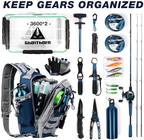 Ghosthorn Fishing Backpack with Rod Holder - Tackle Sling Bag - Fly Fishing Gifts for Men and Women