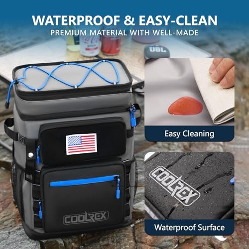 COOLREX Large Backpack Cooler 36 Can Cooler Backpack with 2 Insulated Compartments Leak Proof Waterproof Travel Backpack, Camping Beach Picnic Lunch Thermal Bag for Women and Men