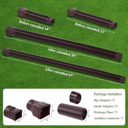 Flexible Gutter Downspout Extensions, Connectable Downspout Extender with 58"+ 67" Extendable Pipe, Thickened Down spout Drain Extension for Rainwater Drainage(2 Pack, Brown)