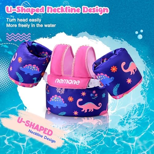 NEMONE Toddler Swim Vest for 22-70 lbs Kids Floaties Swim Jacket with Arm Water Wings for Girls Boys 2 3 4 5 6 7 Years Old Sea Beach Pool