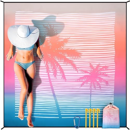 Beach Blanket Waterproof Sandproof Extra Large Beach Mat 79" X 83"/120"x108"for 1-8 Adults Quick Drying Durable Outdoor Picnic Mat for Beach Travel Camping Hiking