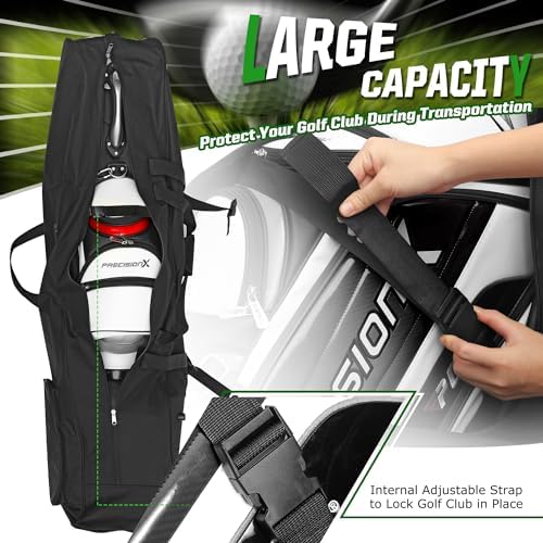 Golf Travel Bags for Airlines with Adjustable Support Rod and Detachable Shoulder Straps, Soft Foldable Golf Club Travel Covers, 900D Heavy Duty Oxford -Universal Size