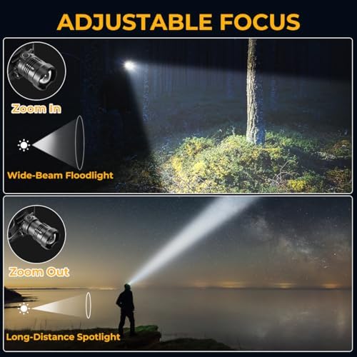 Headlamp Rechargeable 2Pack, Super Bright Head Lamp, Adjustable Focus LED Headlamp, 90°Angle Head Lights for Forehead, 4Mode Headlight, Headlamps for Adults Hard Hat Camping Essentials Gear