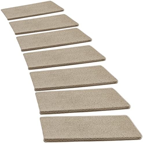 PURE ERA Bullnose Carpet Stair Treads Set Tape Free Non-Slip Indoor Stair Protectors Pet Friendly Rugs Covers Soft Skid Resistant Washable Reusable 9.5" x 30"(14 Pieces,Cream Gray)