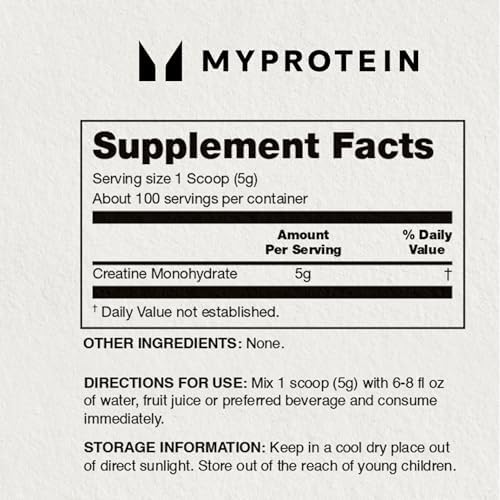 Myprotein Creatine Monohydrate Powder, 0.5 Lb (50 Servings) Pure Unflavored Creatine Powder, Post/Pre Workout Supplement for All Sports & Exercises