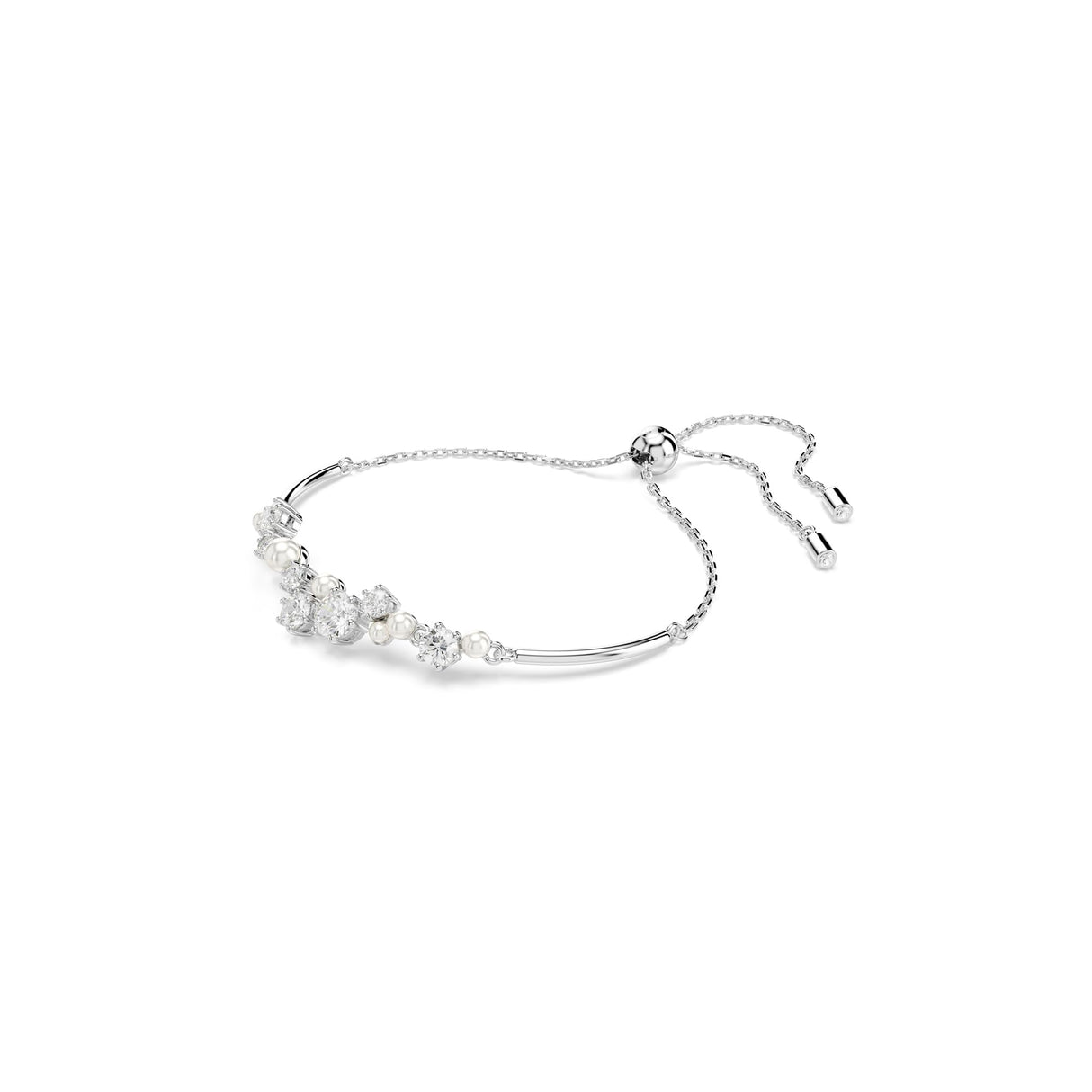 Swarovski Constella bangle, Crystal pearl, Round cuts, clear, Rhodium finish