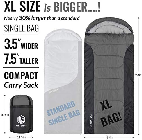 VENTURE 4TH Backpacking Sleeping Bag – XXL, Double and Single Sizes - Lightweight Warm & Cold Weather Sleeping Bags for Adults, Kids & Couples – Ideal for Hiking, Camping & Outdoor Adventures