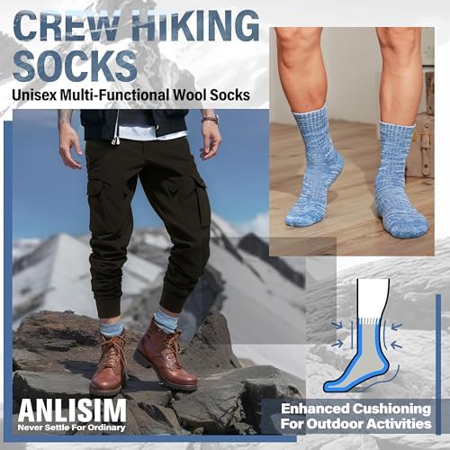 Anlisim Merino Wool Warm Boot Hiking Socks Thermal Extra Thick Winter Cozy Crew Comfy Cushioning Work Women Men Socks 4 Pairs