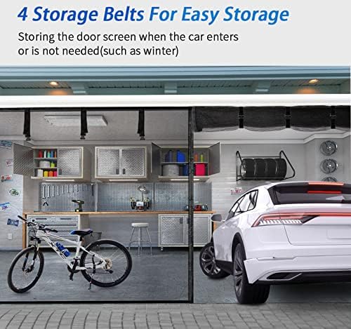 Garage Door Screen for 1 Car 8x7FT, Magnetic Screen Garage with Retractable Fiberglass Mesh and Heavy Duty Weighted Bottom, Easy Assembly & Pass, Hands Free Screen Door w/ 40 Magnets for Garage/Patio