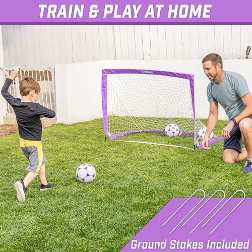 GoSports Portable Soccer Goals for Kids - 13 Color Options - Choose 4 x 3 ft or 6 x 4 ft - Team Tone Pop Up Nets for Backyard