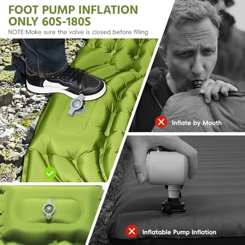 Double Sleeping Pad for Camping, Self Inflating 4" Extra Thick Camping Sleeping Pad for 2 Person with Pillow, Built-in Foot Pump, Portable Sleeping Mat for Backpacking, Hiking, Travel Tent