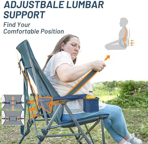 TIMBER RIDGE Oversized Camping Chair with Lumbar Support, Portable Folding Chair Heavy Duty for Adults Supports 450 LBS for Outdoor Camping, Lawn, with High Back, Cup Holder, Side Pocket - Blue