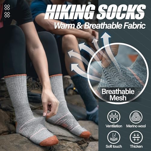 ANTSANG 5 Pairs Merino Wool Hiking Socks for Men & Women Thermal Winter Warm Moisture Wicking Cushion Boot Socks