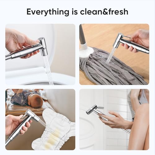Arofa Chrome Handheld Bidet Sprayer for Toilet - Stainless Steel Cloth Diaper Jet Spray, Adjustable Water Pressure Control with Bidet Spray Hoses, Bidet Toilet Sprayer for Baby/Feminine Wash