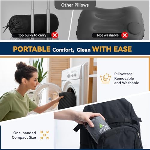 Hikenture Camping Pillow with Soft Foam, Extra-Comfort Inflatable Pillow with Removable Cover, Compact Portable Backpacking Pillow