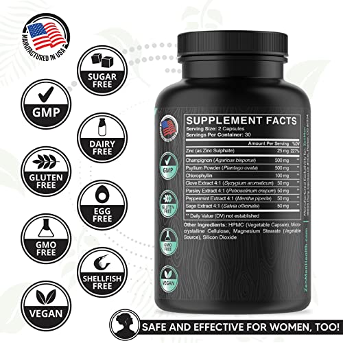 Natural Body Odor Eliminator Pills - Reduce Bad Breath, Sweat, Armpit & Foot Odor - Chlorophyll Tablets with Zinc, Champignon, Psyllium Fiber - Vegan Capsules, Made in USA