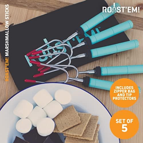 Rotating Marshmallow Roasting Sticks, Set of 5 Extra Long Telescoping Marshmallow Sticks for Fire Pit, Campfire & Bonfire, Camping Accessories