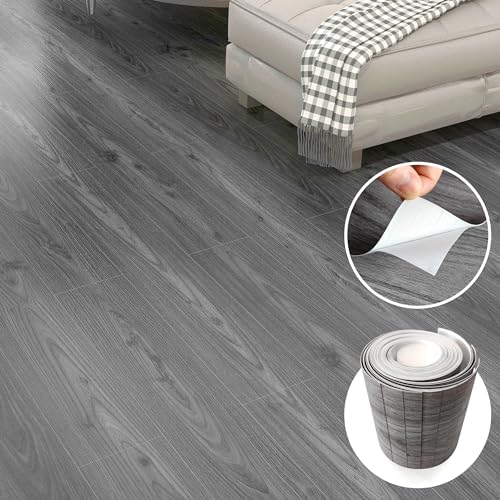 Grey Wood Peel and Stick Floor Tile, 36 Pack 54 Sq.Ft,(NO Sticky Residue Left) Vinyl Flooring Tiles Wood Plank, Self-Adhesive DIY Flooring for Bathroom,Bedroom, Living Room, (36" x 6") Nature Grey