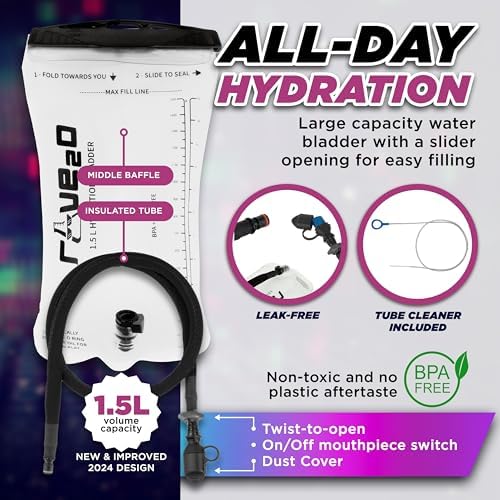 Anti Theft Rave Hydration Backpack - 1.5L Insulated Water Backpack for Raves, Festivals, Hiking, Running - Festival Hydration Pack for Men Women Kids Festival Essential