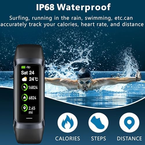 Fitness Tracker with 24/7 Heart Rate Sleep Blood Oxygen Monitor,IP68 Waterproof Smart Watch,1.10''AMOLED Touch Color Screen,Step Counter Health Activity Trackers for Women Men