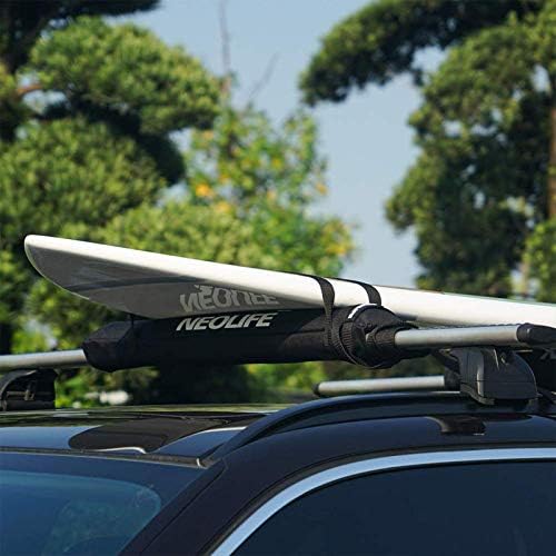 Soft Roof Rack Pads with Two 15 Ft Tie Down Straps for Surfboard, SUP Paddleboard, Snowboard, 28/34inch (Pair) Blue/Black