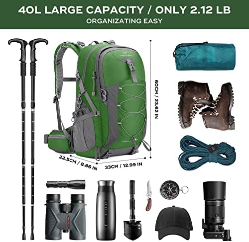 Maelstrom Hiking Backpack,Camping Backpack,40L Waterproof Hiking Daypack with Rain Cover,Lightweight Travel Backpack,Green