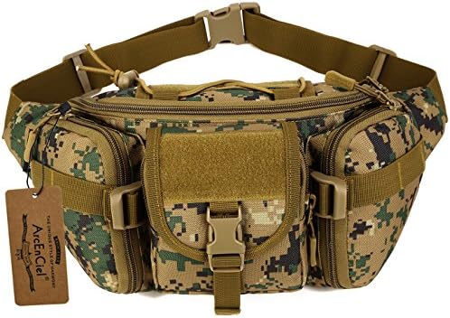 ArcEnCiel Tactical Fanny Pack for Men Waist Bag Hip Belt Outdoor Hiking Fishing Bumbag with Patch