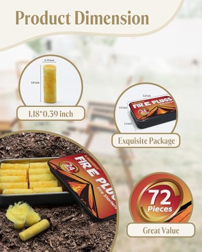 Fire Plugs Fire Starters - Windproof Fire Starter for Campfires Long Brun Time - Fire Starters for Fireplace,Chimney,BBQ Grill,Camping Fire,Wood Stove - Emergency Survival Tools 72pcs