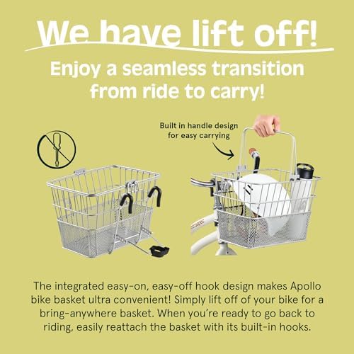 Retrospec Apollo Detachable Front Bike Basket Steel Half-Mesh with Integrated Detachable Hooks and Built-In Handle, Easy Assembly and Portability for Bicycles
