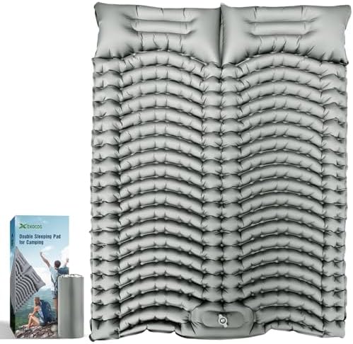 Double Sleeping Pad Self-Inflating 4" Thick for 2 Person Camping - Built-in Foot Pump, Ergonomic Pillow & Ultra-Portable Design for Backpacking, Hiking, Tent Use