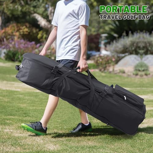 Golf Travel Bags for Airlines with Adjustable Support Rod and Detachable Shoulder Straps, Soft Foldable Golf Club Travel Covers, 900D Heavy Duty Oxford -Universal Size