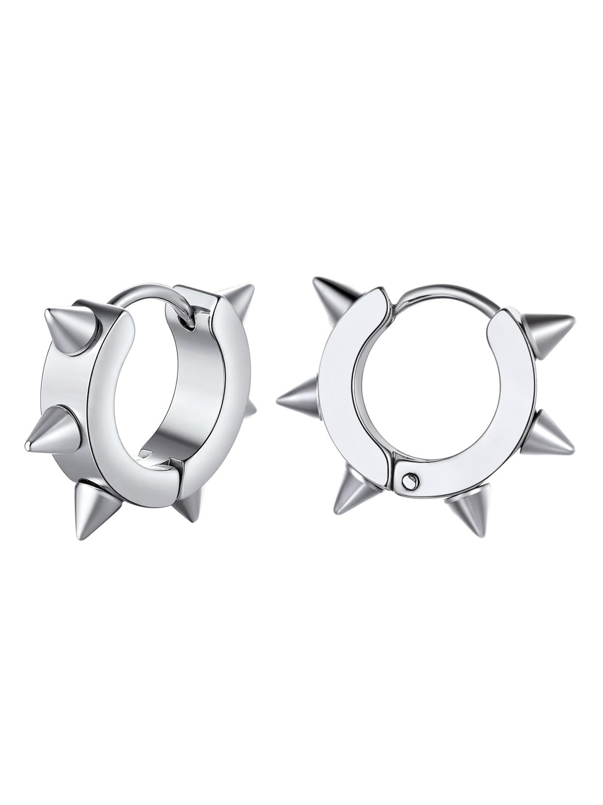 Richsteel Silver Hoop Earrings for Men, Stainless Steel Punk Spike Earrings