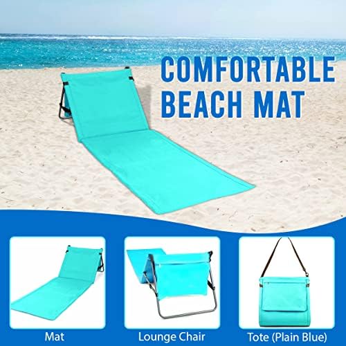 Portable Beach Mat Lounge Chair and Tote (Plain Blue)