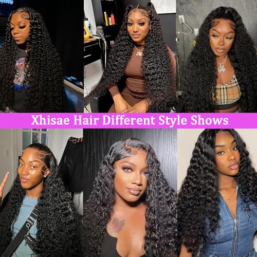 30 Inch Deep Wave Lace Front Wigs Human Hair 200 Density 13x6 HD Transparent Lace Front Wigs Human Hair Pre Plcked Curly Human Hair Wig for Women Deep Wave Frontal Wigs Human Hair with Baby Hair