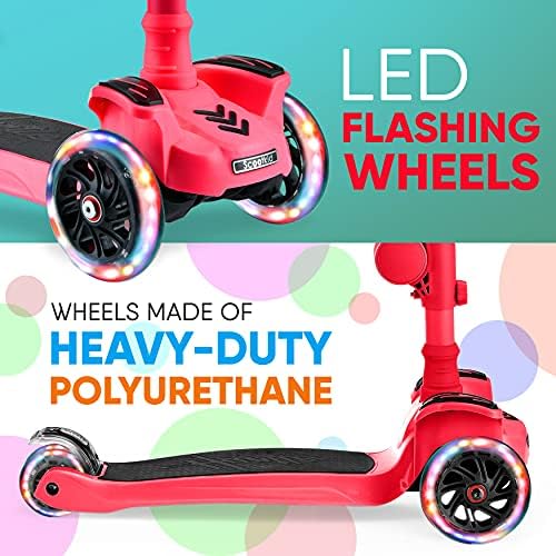 Hurtle 3-Wheeled Scooter for Kids - Wheel LED Lights, Adjustable Lean-to-Steer Handlebar, and Foldable Seat - Sit or Stand Ride with Brake for Boys and Girls Ages 1-14 Years Old