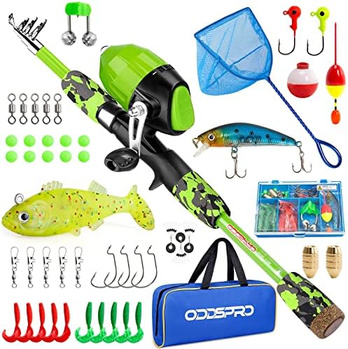 ODDSPRO Kids Fishing Pole Pink, Portable Telescopic Fishing Rod and Reel Combo Kit - with Spincast Fishing Reel Tackle Box for Girls, Youth