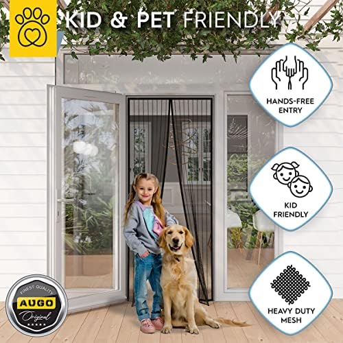 AUGO Magnetic Screen Door - Self Sealing, Heavy Duty, Hands Free Mesh Partition Keeps Bugs Out - Pet and Kid Friendly - Patent Pending Keep Open Feature - 34 Inch x 81 Inch