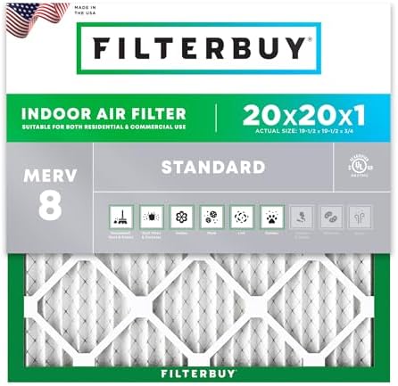 Filterbuy 20x20x1 Air Filter MERV 8 Dust Defense (1-Pack), Pleated HVAC AC Furnace Air Filters Replacement (Actual Size: 19.50 x 19.50 x 0.75 Inches)