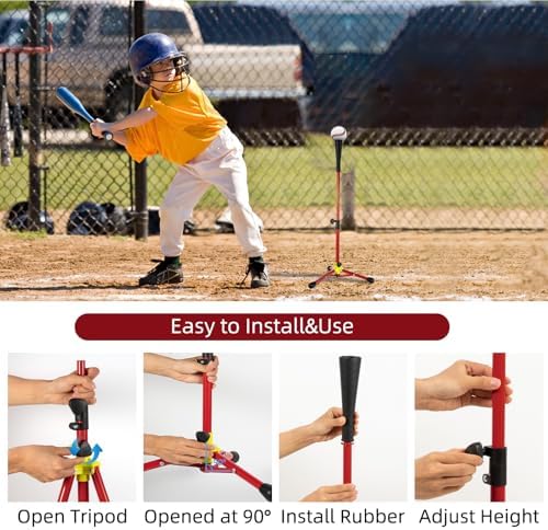 Kids Baseball Tee, 20.87 to 31.29 Inches Batting Tees for Baseball with Carry Bag, Portable Stable Baseball Tees for Hitting, Tripod Tanner Tee for Baseball Practice Stand Aged 3-8 Years