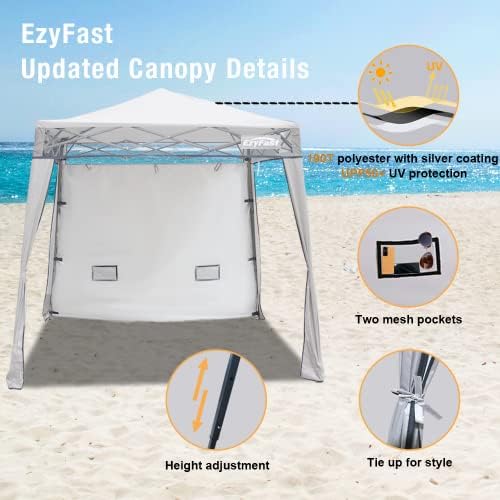 EzyFast Compact Pop Up Canopy Tent, Collapsible Instant Shelter,Portable Sports Cabana, with Built-in Weight Bags, 8 x 8 ft Base / 6 x 6 ft Top for Camping, Hiking, Picnic, Family Outings (Khaki)