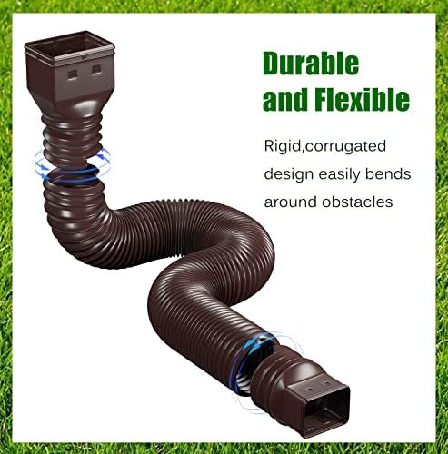 2 Pack Rain Gutter Downspout Extensions Flexible,Universal Drain Downspout Extender Drainage Connector 21"-68",Screws for Included,Brown