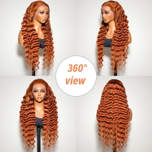 Bilisar 30 Inch Ginger Wig Human Hair 13x6 Deep Wave Lace Front Wigs 200 Density Hd Lace Curly Orange Wig Glueless Wigs Human Hair Pre Plucked Pre Cut With Baby Hair