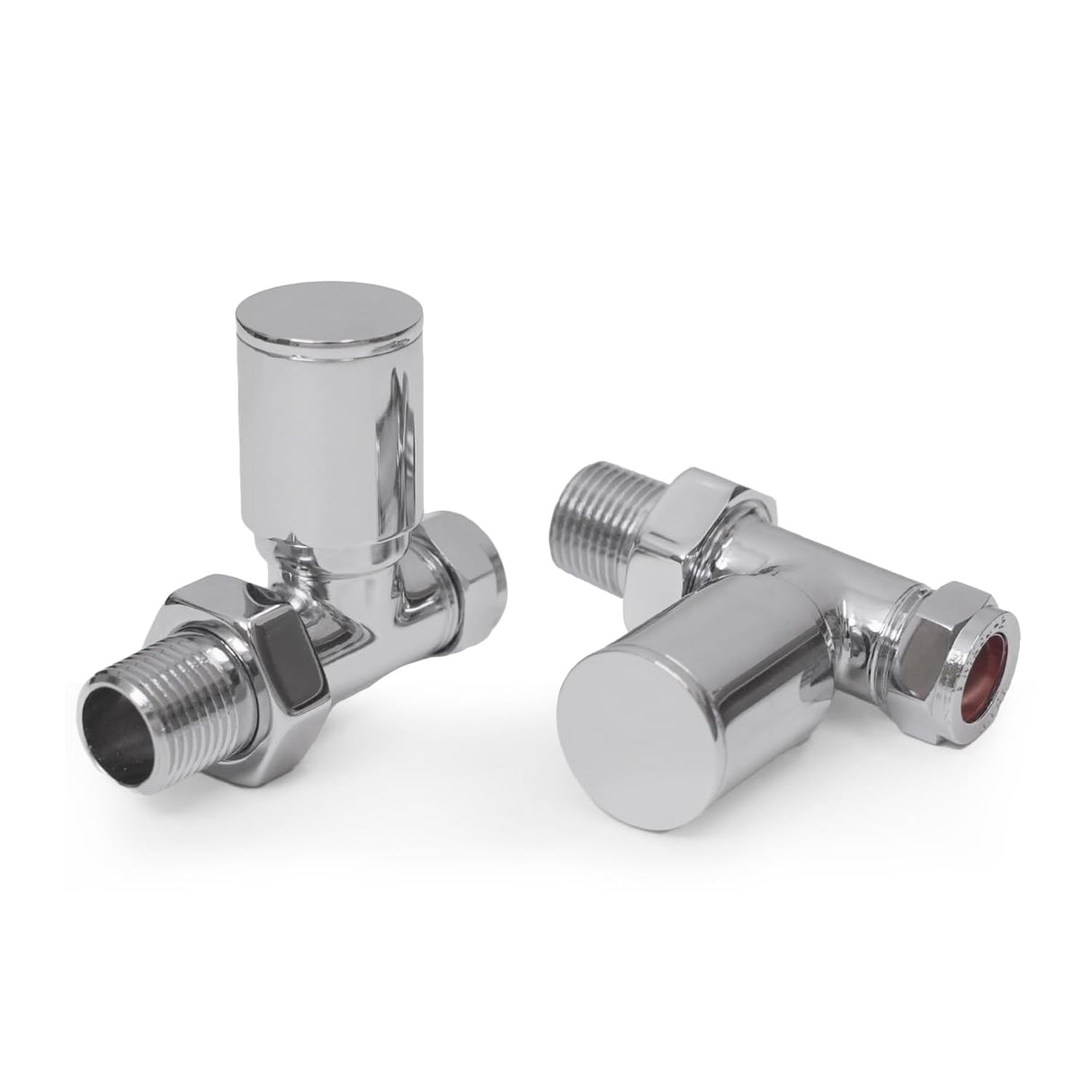 VANCOCO 2Pcs 1/2"×15mm Chrome Straight Radiator Valves Round, Manual Radiator Valves Pair Standard Connection for Heated Towel Rail and Central Heating Modern Bathroom