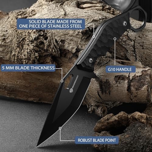Survival Knife SEAL-FULL BLACK 9" EDC Fixed Blade Tactical Horizontal Carry Knife for Men with Kydex Sheath, 5mm Thick Stainless Steel, G10 Anti-Slip Handle, Ideal for Gifting, Full Black