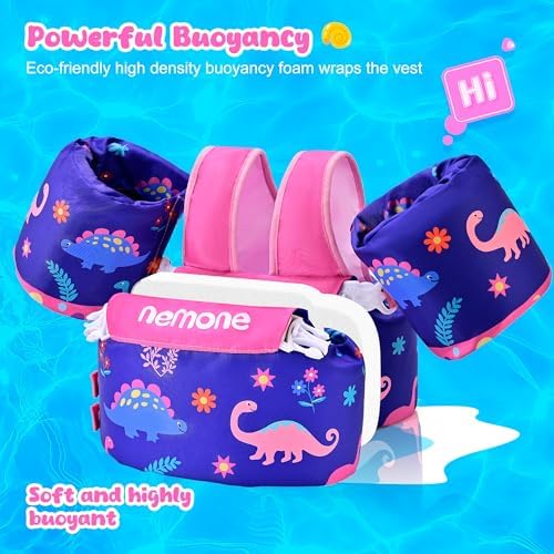 NEMONE Toddler Swim Vest for 22-70 lbs Kids Floaties Swim Jacket with Arm Water Wings for Girls Boys 2 3 4 5 6 7 Years Old Sea Beach Pool