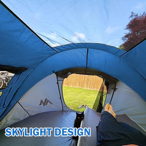 4 Person Pop Up Tents for Camping - AYAMAYA Waterproof Instant Family Tents with Skylight & Removable Rainfly, Upgraded Large Size with 2 Doors -Automatic Easy Setup Beach Tent with Poles